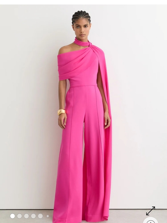 Reiss Pants - Reiss Hot Pink One-Shoulder Wide-Leg Jumpsuit